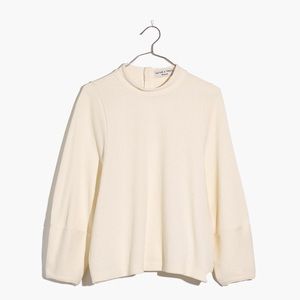 Texture & Thread Button Back Mock Neck Top In Bright Ivory